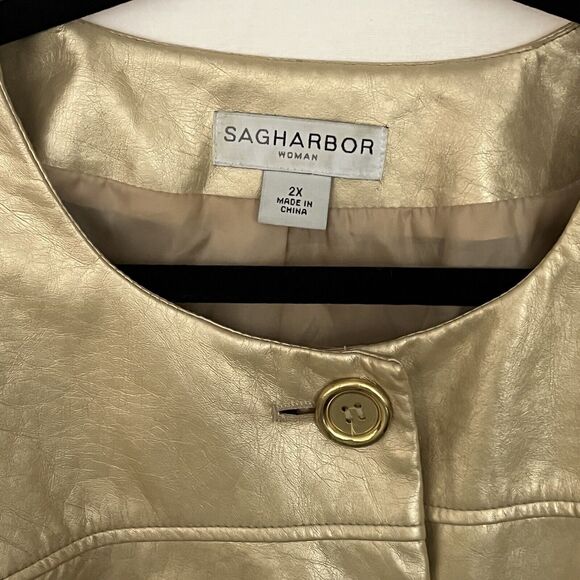 SAGHarbor Blazer Women's Size 2X Metallic Gold Linen Blend - Picture 2 of 8